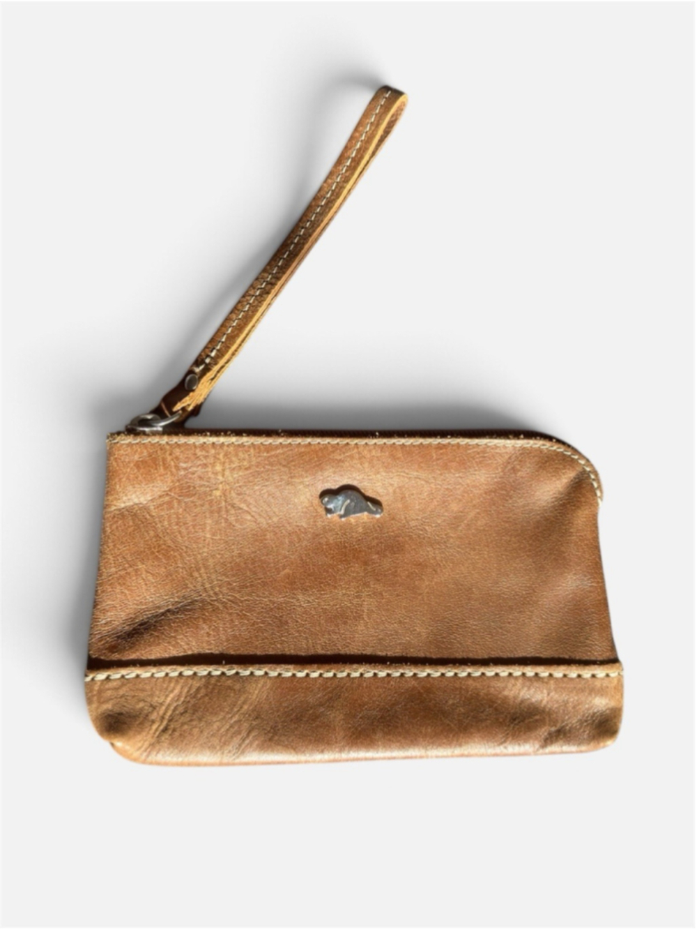 Roots Genuine Leather Wristlet Clutch Rustic Brown Wrist Strap New Without Tags